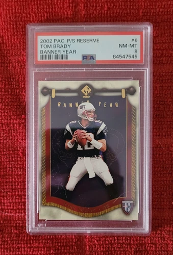2002 Pacific Private Stock Reserve PSA 8 Tom Brady Banner Year SSP. Patriots