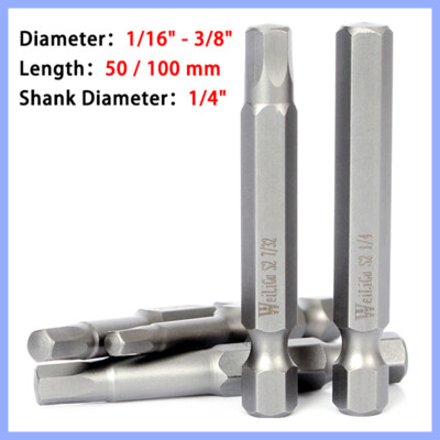 100mm Lang Hex Innensechskant 1/4'' Sechskant Magnetisch Bit S2 Stahl 1/16''- 3/8''