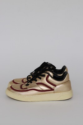 Chanel Metallic Satin Lambskin Womens Logo Low Top Sneakers size 39 EU/ 9 US