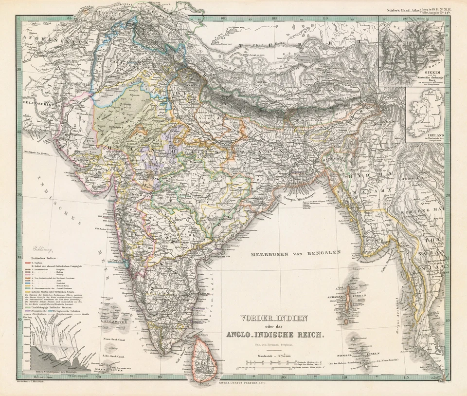 Antique Map "Vorder_Indien" (India) Stieler - Berghaus, 1870 - Image 2 of 4