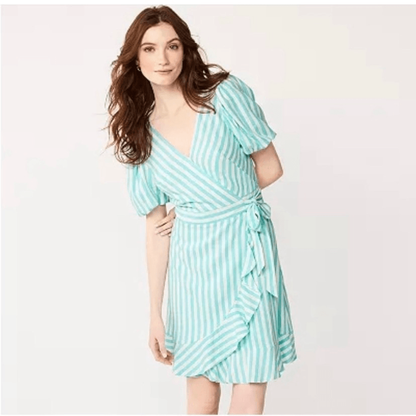 green emerald velvet dress Embellished Wrap Over A-Line Mini Dress in Mint main image 1