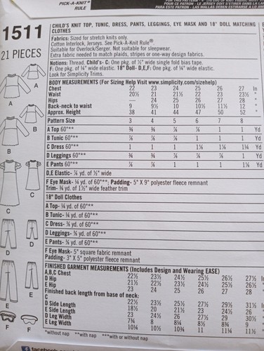 Pijama salón niños pequeños talla 3-8 patrón de costura a juego muñeca 18" simplicidad 1511 - Imagen 2 de 2