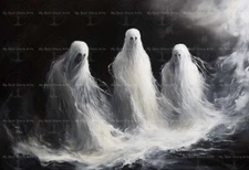 DARK SURREAL GHOST ART PRINT, Fog Halloween Decor, Gothic Painting Poster E387