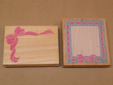 Ribbon Wooden Rubber Stamp Lot Corner Pink Posh Impressions Present Woven Border