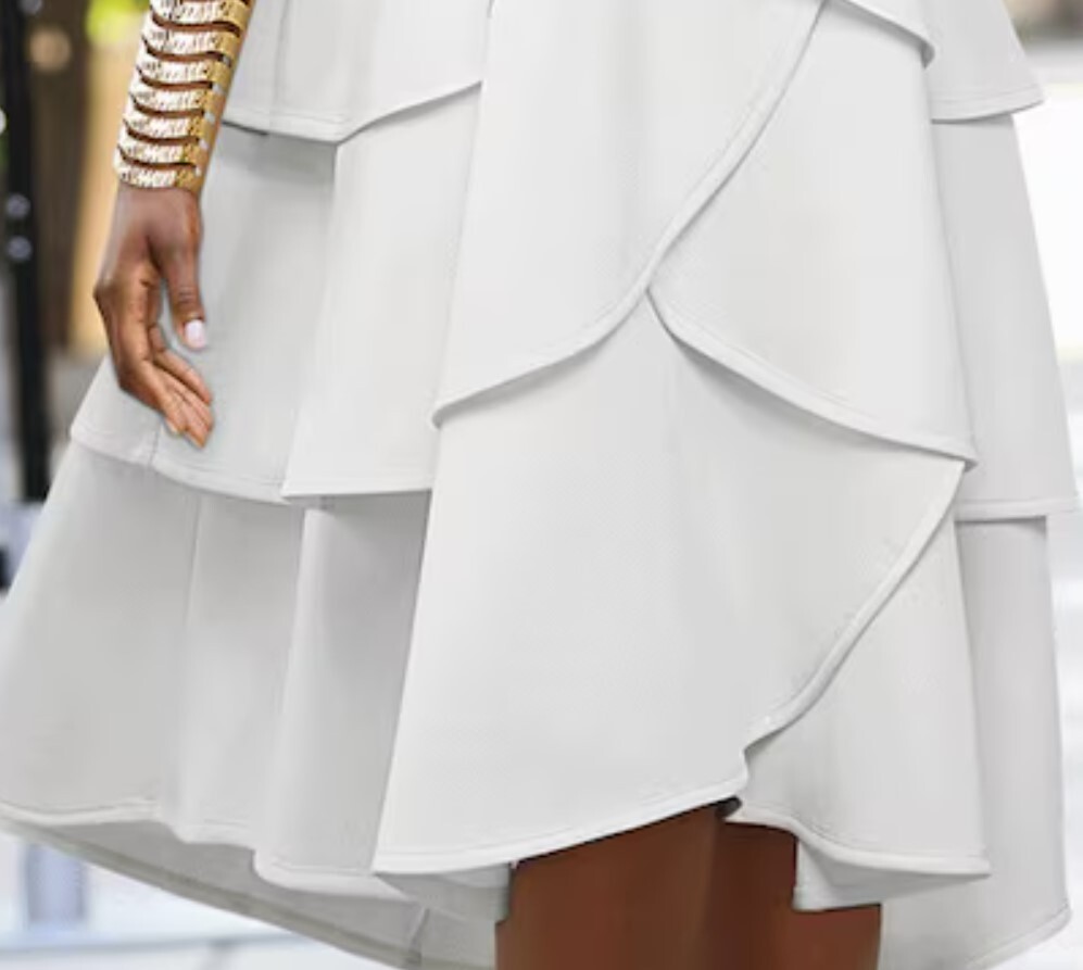 16W Ashro Ruffled Tiered-Hem Fit-And-Flare White Wedding