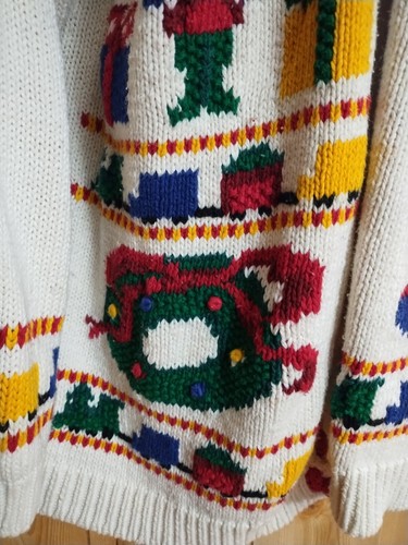 Vintage Westbound Christmas Women White Buttons Teddy Bear Patchwork Cardigan 1X - Picture 4 of 14