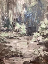 Artist Eleanor Sella Bodrato (American NJ 1928 - 2017) Pond landscape  painting