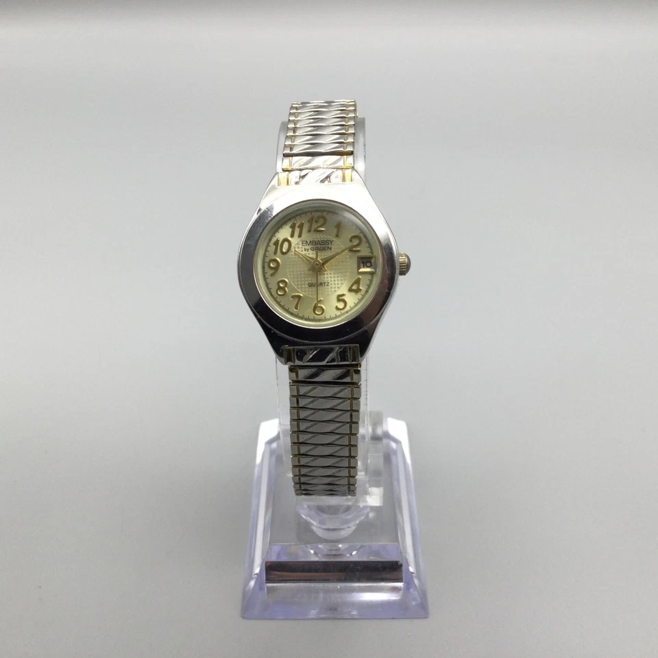 Embassy Gruen Watch Women Silver Gold Two Tone 24mm Date Stretch New Battery - Image 2 of 4