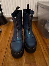 Dr. Martens Jetta Hi Max Metallic Leather Platform Boots In Deep Blue