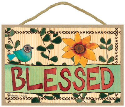 Blessed Cute Sun Flower Bluebird Country Rustic Hanging Wood Sign NEW 447