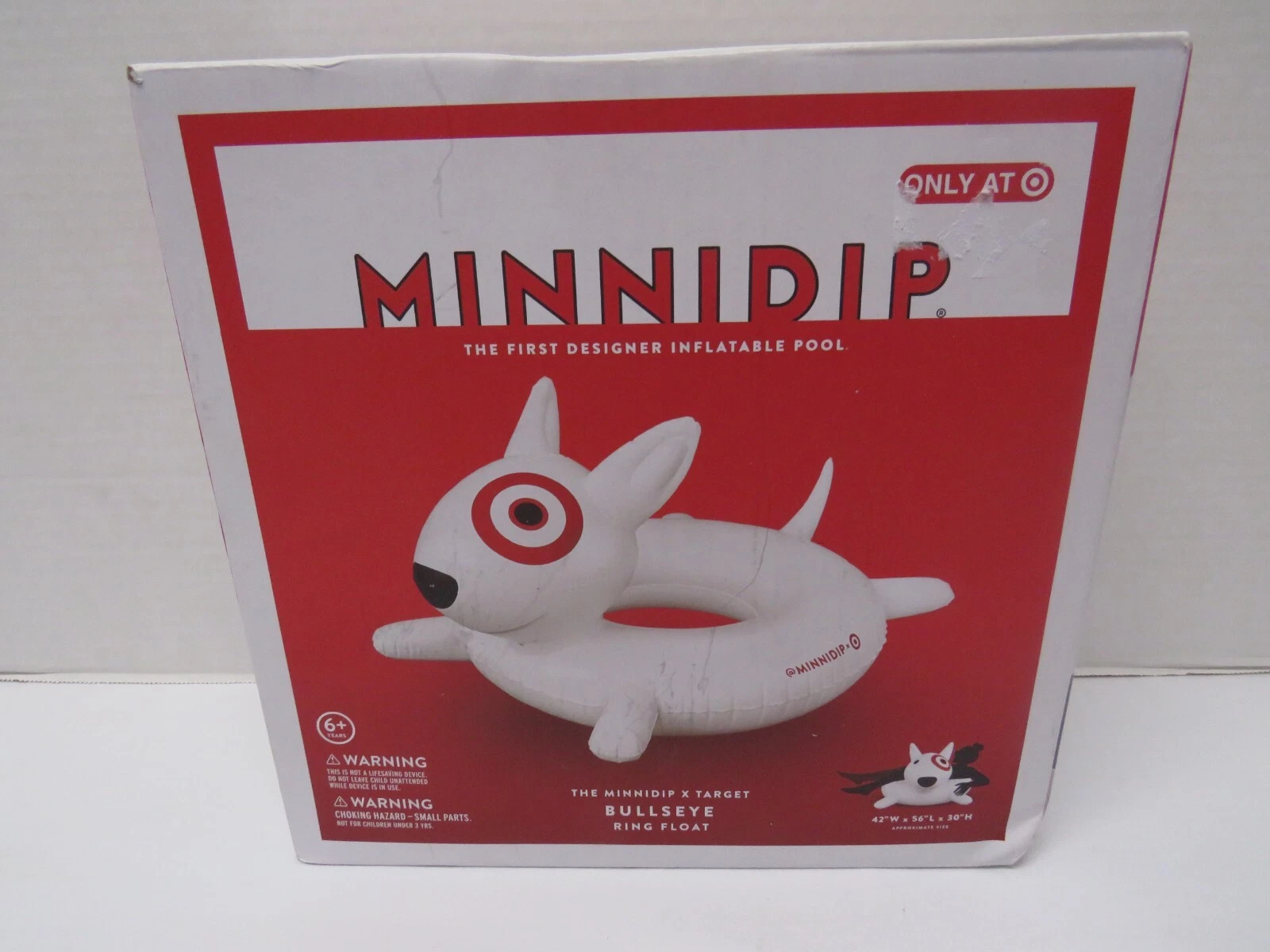 New TARGET Store MINNIDIP Inflatable BULLSEYE White Dog Pool Ring Float 42x56x30