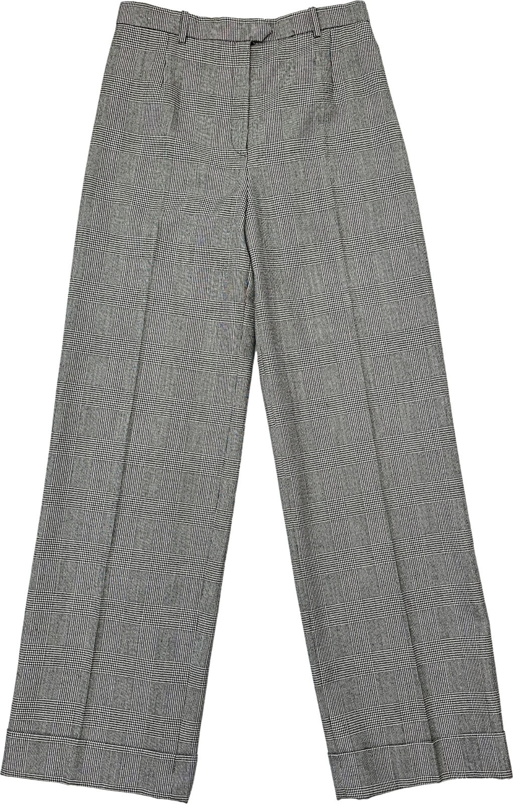 CHRISTIAN DIOR Pantaloni a Quadri in Lana Grigio Principe di Galles Motivo Gamba Larga Polsini Orlo 8