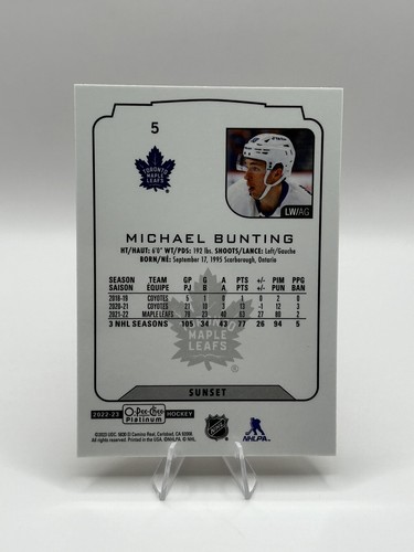22-23 2022-23 OPC Platinum Michael Bunting SUNSET #5 Maple Leafs - Picture 2 of 2