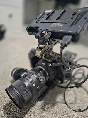Blackmagic 6k pro cam Kit with Samyang 35mm Lens, Cage, V mount and 4k monitor.