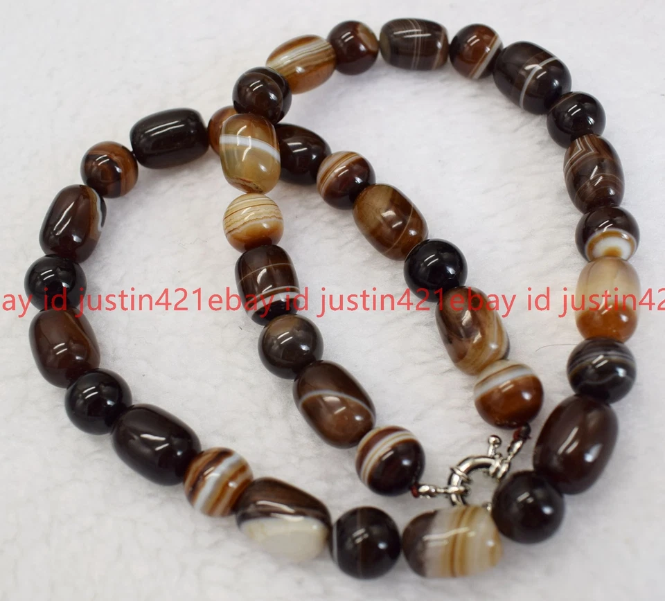 Collar de piedras preciosas de cuentas cilíndricas de ágata marrón natural de 10x14 mm 18" AAA+ Foto 2 de 4