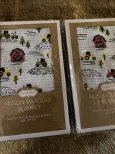 Two Mud Pie Muslin Swaddle Blanket 47" x 47" 100 Cotton Farmhouse Designs