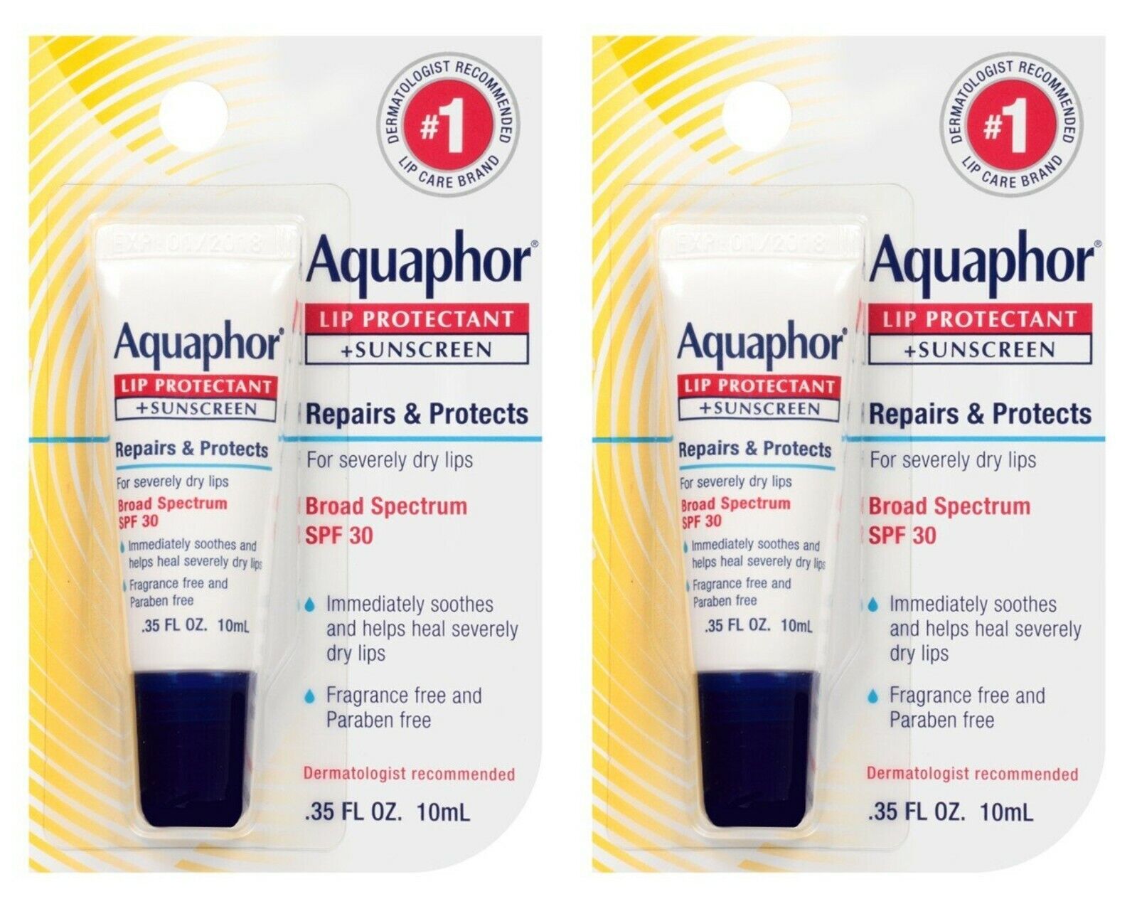 (2 pack) Aquaphor Lip Protectant and Sunscreen Ointment - SPF 30 Exp 12/21