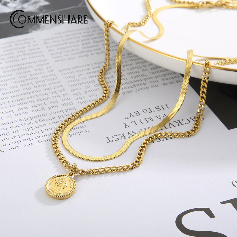 European titanium steel double layer wear women's necklace