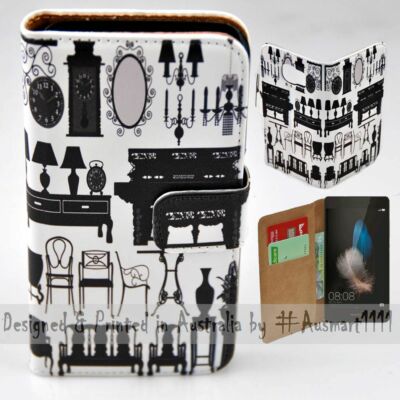 For Huawei Series - Antique Furniture Theme Print Wallet Mobile Phone Case Cover