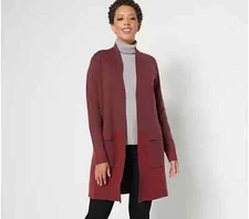 Attitudes by Renee Regular Jacquard Cardigan w/ Patch Pockets-Garnet-XXS-A521328