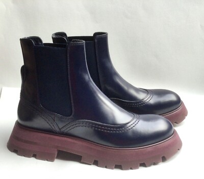 Alexander McQueen Chelsea Ankle Boots Wander Chunky Stiefeletten blau wine 39