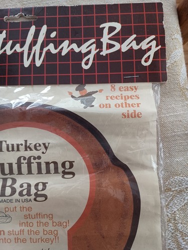 NEW Turkey fabric Stuffing Bag Clipper Mill Vtg with Recipes Thanksgiving - Picture 3 of 6