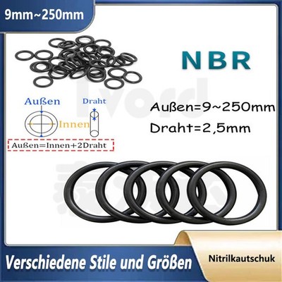 10 x O-Ring NBR Oring Dichtung Dichtring Dichtungen Außen=9mm ~250mm Draht=2,5mm