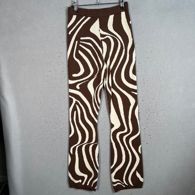 Bailey Rose Womens Size Small Knit Pants Brown & Cream Abstract Zebra Print
