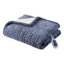 Pemberly Row Modern / Contemporary Fabric Heated Throw in Blue