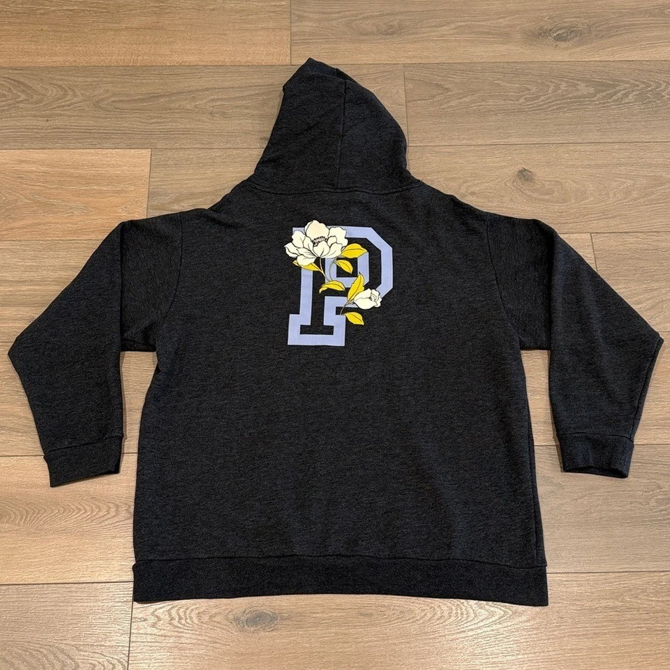 PINK Charcoal Gray Everyday Lounge Campus Floral Pullover Fleece Hoodie Size XL - Image 2 of 4