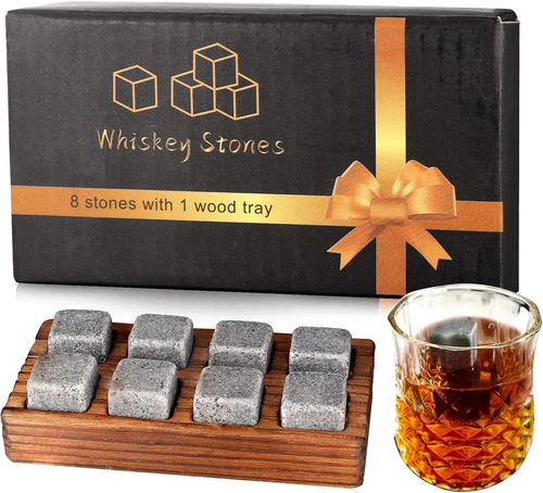 Whiskey Stones with Wood Tray Whiskey Stone Gift Set 8 Pack Granite Stones Gifts