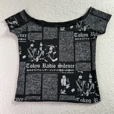 Brandy Melville Short Sleeve Shirt Newspaper tokyo radio silence Baby Doll Crop
