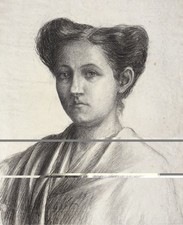 Dessin Ancien Fusain Étude Portrait  Buste Jeune Femme Vers 1910 XXEME