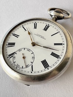 50 mm Solid 0.800 Silver ULYSSE NARDIN Locle & Geneve Pocket Watch Works & Stops
