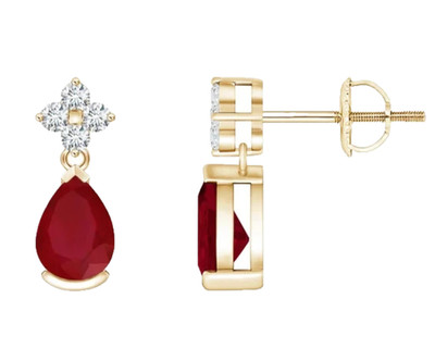 14k Solid Gold Rubin & Diamanten Ohrhänger Tropfenschliff 1.08 Karat für Braut