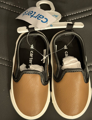 Carter's Slip-On Baby Shoes Brown Black White Lightweight Size 6