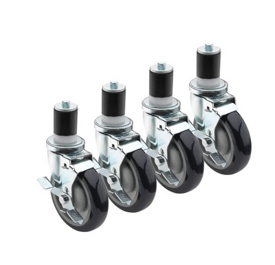 Krowne 28-129S 1-5/8'' Stem Caster 5'' Wheel with Brake Set of 4