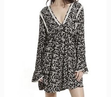 Free People Womens Large Like You Best Mini Dress Floral Bell Sleeve Cottagecore