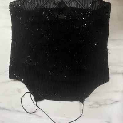 Massimo Dutti Black Sequin Halter Camisole Top Round Neck Sleeveless M