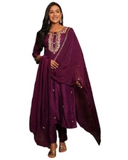 ANNI DESIGNER Women's Rayon Blend Straight Embroidered Kurta with Pant  Dupatta