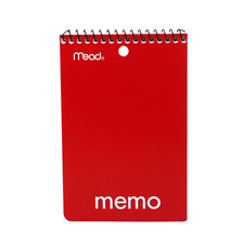 Mead Top Bound Spiral Memo Book College Ruled : 4 in. x 6 in. Red 