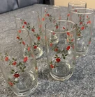 Lot of 6 Vintage Anchor Hocking Red Rose & Vine Tumbler Water Iced Tea Glass