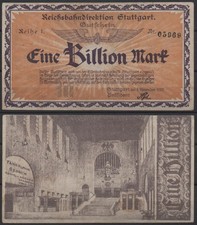 [32485] - NOTGELD REICHSBAHNDIREKTION STUTTGART, 1 Billion Mark, 05.11.1923, Mül