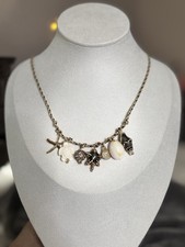 Silver Tone Cable Chain Charm Necklace Starfish Seahorse Shell Beach Sea Life