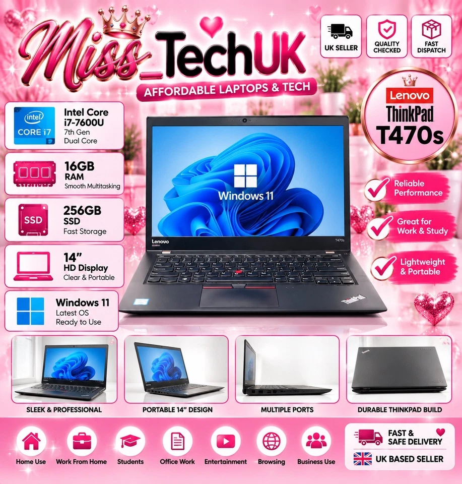 Lenovo ThinkPad T470s · i7-7600U · 16GB · 256GB, photo 1 of 5