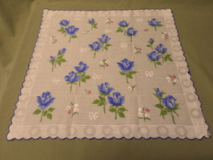 3880M Antique 1950's Ladies Handkerchief Blue Roses