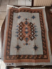 Vtg Latch Hook Painted Canvas MCM Floor Rug or Wall Hanging Unfinished 25  X 36  