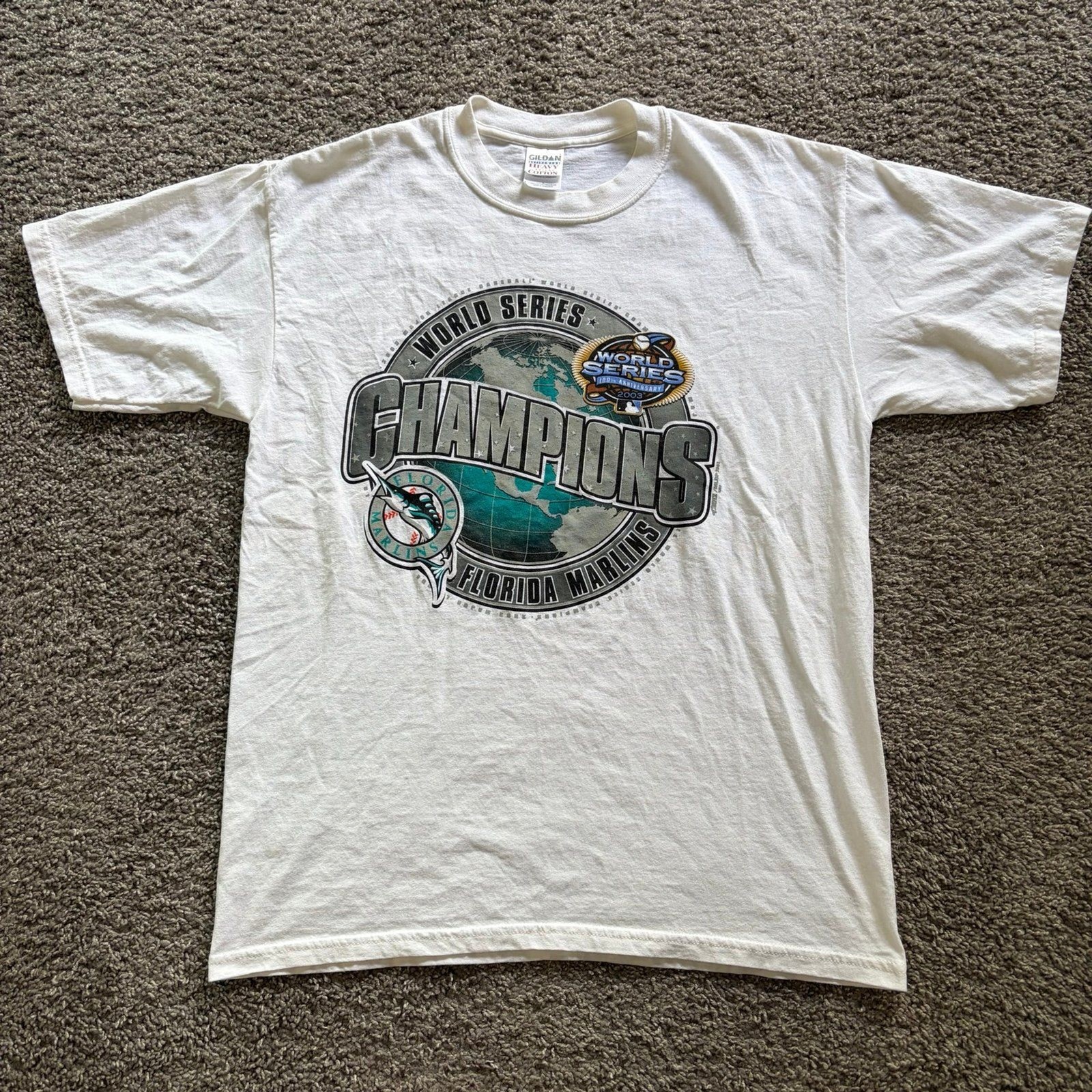 Vintage 2003 Miami Florida Marlins World Series Champions T Shirt Size L MLB