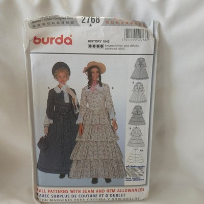 Burda Pattern 2768 Miss 10 26 Historical Romantic Victorian Colonial Dress B21