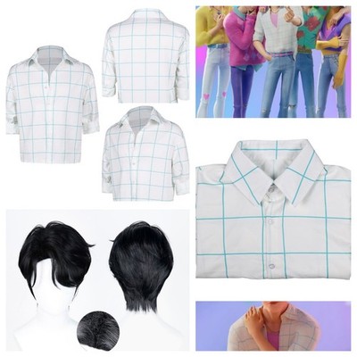 Jinu Korean Superstar Saja Boy Blue print shirt Wig Idol Jinu Stage Beach Top 